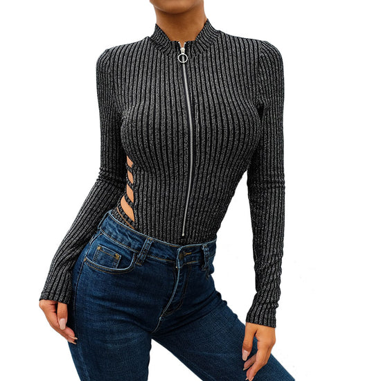 Image Title Glittery Backless Silver Striped Bodysuit Silver Jeans